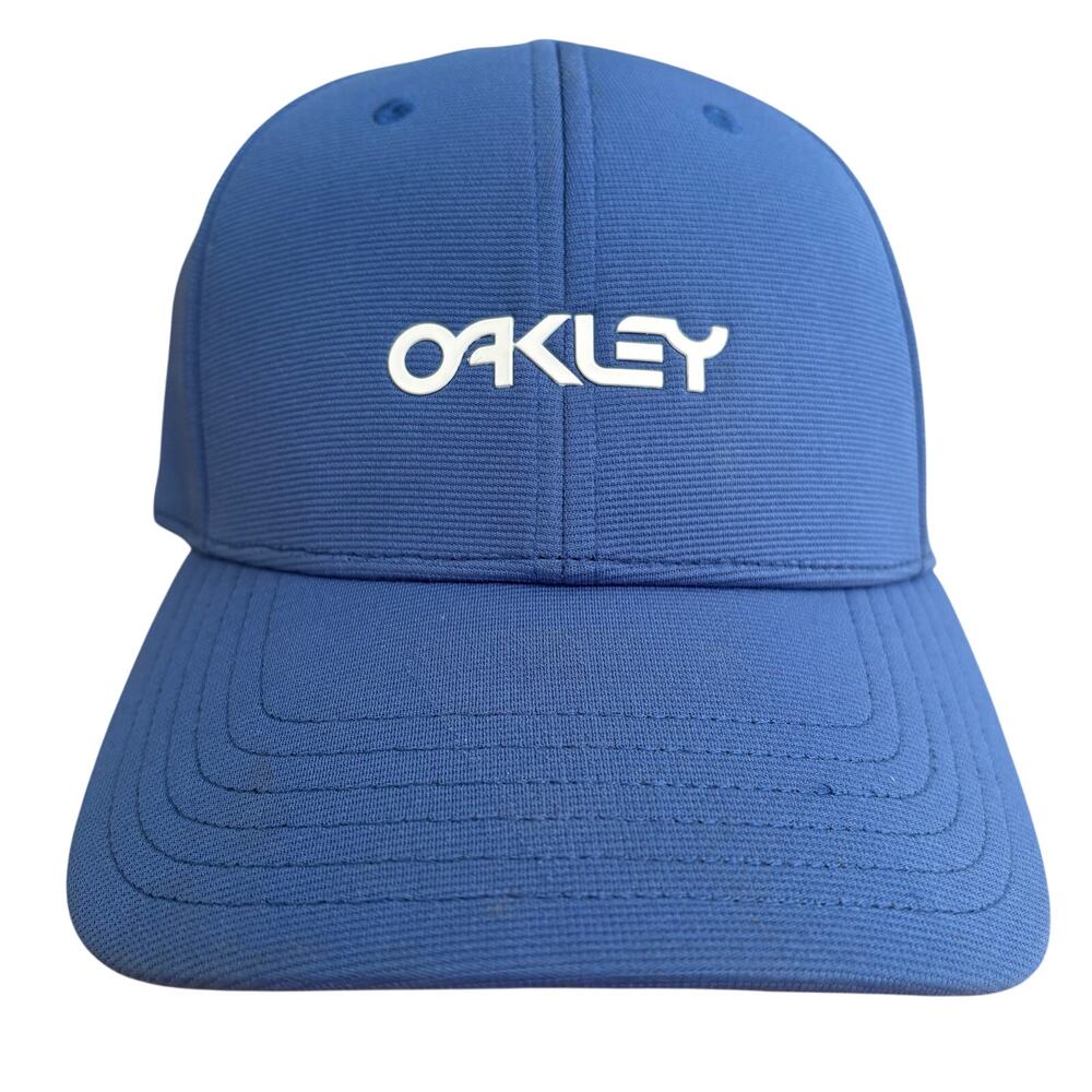 Oakley Blue FlexFit Classic Low Flex Fitted Hat Cap Small Medium White Logo